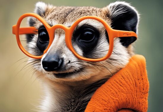 un suricate qui porte des lunettes orange