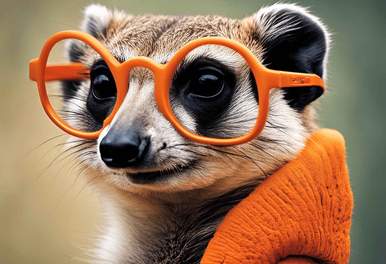 un suricate qui porte des lunettes orange